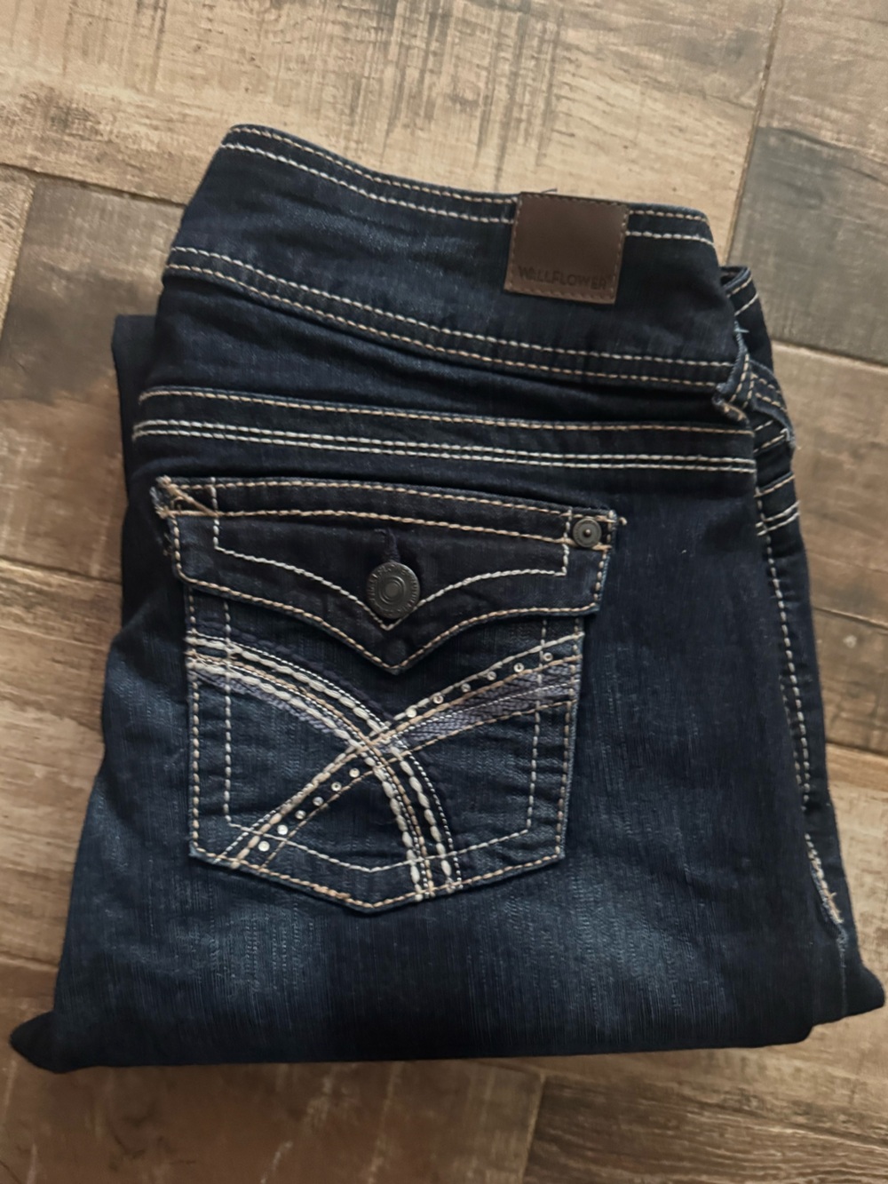 Wallflower Dark Indigo Bootcut Jeans with White Stitching
